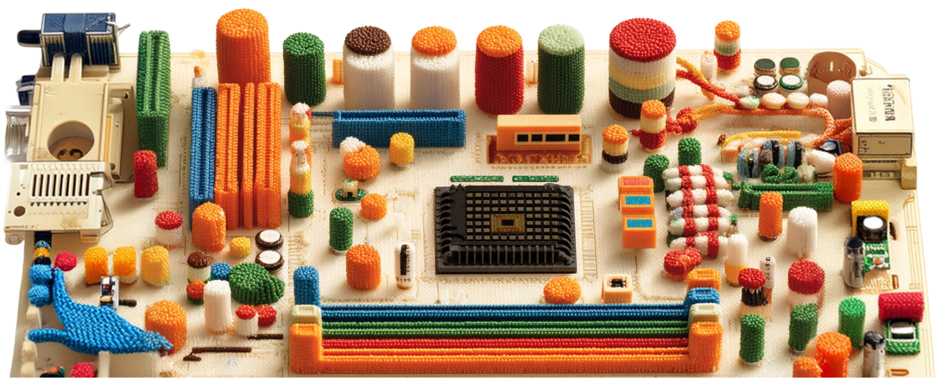 Stylized motherboard with components